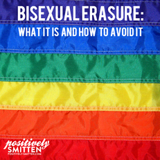 Bisexual Erasure What it is and how to avoid it, text overlaid on rainbow flag