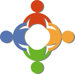 four colored figures in a circle